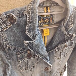 'Vintage Y2K Star Jeans Distressed Denim Blazer Utility Cargo Jacket Preppy